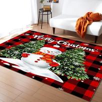 Area Rugs for Living Room, Christmas Snowman Trees Area Runner Rugs Bedroom Carpets Hallways Rug Outdoor Indoor Décor Red Plaid 40X60cm-16x24in red