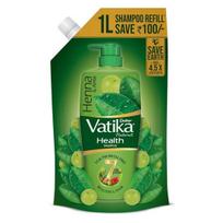 Dabur Vatika Health Shampoo - 1L (Refill Pouch) | With 7 natural ingredients | For Smooth, Shiny & Nourished Hair| Goodness of Henna & Amla blue