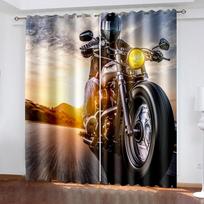 Motorcycle Window Curtains 3D Dirt Motocross Bike Rider Silhouettes Crossing The Road in Motocross Race Semi Blackout Curtains 2x50W100H(CM)&Grommet Top