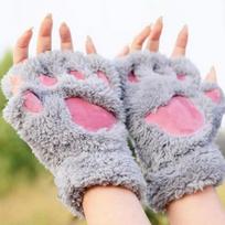 Paw Fingerless women gift Gloves xmas fluffy cat Mittens bear chic Pair of gloves  Unique tamsios kavos spalvos
