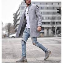 Rudens ir žiemos vėjapjovė vyriškas vidutinio ilgio vilnonis paltas S gray