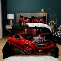 Race Car Bedding Set Twin Size Burning Red Flame Duvet Cover Set 3D Sports Car Duvet Cover 3Pcs Bedclothes King Duvet Cover EU single(135x200cm)
