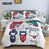Duvet Cover Geisha Doll Lucky Cat Japanese Culture Theme Bedding Sets Quilt Cover for Bedroom Decoration for Children Women Girl EU single(135x200cm) gray