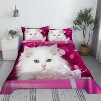 Lovely Cat Bed Sheet Set Digital Printing Polyester Bed Flat Sheet With Pillowcase Print Bedding Set EU Single 135x200cm white