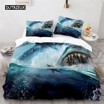 3D Shark Fish Duvet Cover Beach Ferocious Shark Theme Bedding Set Ocean Sea Comforter Cover for Kids Women Men Room Decorations EU single(135x200cm)