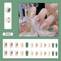 24 Pieces Medium and Long Ballet Nail Ice Transparent Pink Milk Green Color Matching Nail Piece Wear Nail Nails
