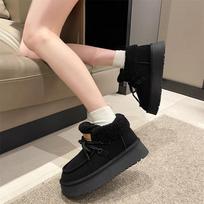 Snow Boots for Women Winter Fur Integrated Warm Cotton Shoes Thick Soled Non Slip Bread Shoes Lace Up Short Boots 35 juoda