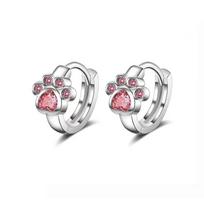 Fashion Silver Color Cute Cat Paw Hoop Earrings Blue Cubic Zircon Earrings for Girls Minimalist Gift ADM gray