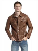 Classic Stylish Formal Casual Genuine Lambskin Leather Brown Handmade Shirt Men XS ruda