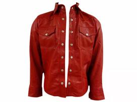 Red Shirt Formal Casual Handmade 100%Pure Leather Lambskin Men Stylish Classic S raudona