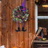 Front Door Wreath Outside Halloween Witch Hat Decorative Wall Hanging Artificial Wreaths