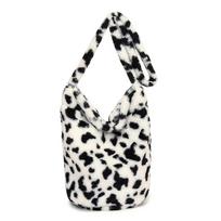 Autumn And Winter Trend Soft Waxy Fluffy Tote Bag Fashionable And Popular Versatile Love Leopard Print Shoulder Messenger Bag 31*19*31 balta
