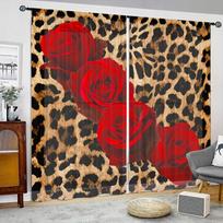 2pcs Love Heart Leopard Zebra Print Series High-definition Digital Printed Curtain Home Decor Living Room Bedroom Rod Pocket 100W130H(CM)40x51in&Rod Pocket black