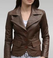 Stylish Blazer Designer Women Handmade Leather Brown Lambskin New Formal Party S tamsiai ruda spalva