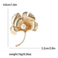 Temperament Alloy Pearl Dumb Gold Ginkgo Biloba Brooch Simple Fashion Women'S Clothing Corsage Jewelry Pin gray