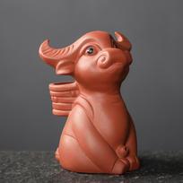 Kūrybiškumas Purpurinio molio vandens purškalas arbata Naminiai gyvūnai Rankų darbo galvijų statulos papuošalai Staliniai amatai Kinietiškos arbatos dekoravimo priedai 6.4x5.5x8cm brown