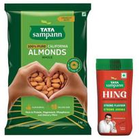 Tata Sampann Pure California Almonds Whole | 1kg Value Pack & Tata Sampann Hing (Bandhani Hing), 100g