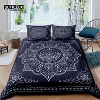 Namų gyvenimo prabanga 3D Mandala patalynės komplektas Tamsiai mėlynas Boho antklodės užvalkalas Pagalvės užvalkalas Karalienės ir Karaliaus EU/US/AU/UK dydis Antklodė Patalynė EU single(135x200cm)