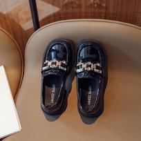 Girls Britain Style Leather Shoes Spring and Autumn 2024 New Versatile Black Little Girl Soft Sole Performance Children's Loafer 26 juoda