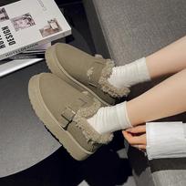 Thick-soled shoes women fur integrated warmth anti-skiing boots women's winter velvet thickened cotton shoes woman botas mujer 36 pilka