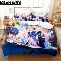 Hot Game Genshin Impact Bedding Set 3D Printed Comforter Duvet Cover Sets Pillowcase Twin Full Queen King Duvet Covers Drop Ship EU single(135x200cm) gray