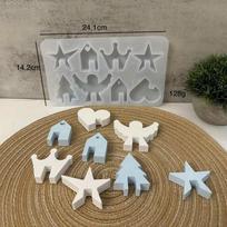 Angel House Concrete Pottery Molds Christmas Decoration Plug-in Heart Star Tree Gypsum Silicone Mold Round Tray Casting Making tray mold white