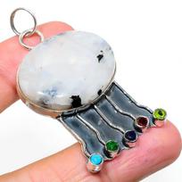 Rainbow Moonstone, Peridot 925 Sterling Silver Gift Pendant 2.36  Q8l82 white