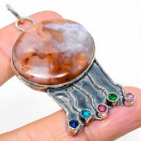 Laguna Lace Agate, Diopside 925 Sterling Silver Gift Pendant 2.44  Y7B23