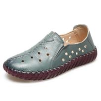 Cowhide leather ballet flats moccasins loafers women's summer cut-out shoes big size 42 ladies driving moccasin daily walk shoes CN 35 (225) žalsvai mėlyna