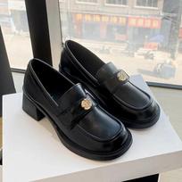 Plus 35-43 Women Height Increasing JK Uniform Shoes Camellia Button Loafer British Style Lolita 6cm Low Heels Mary Jane Female 35 black