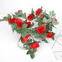 2 vnt., 16 galvų, rožių rotango lapų, dirbtinių rožių vynmedžių girlianda Netikros rožės rotango vestuvių arkos ceremonija Šeimos sodas lauko vakarėlio sienos dekoravimas 2,2 m raudona