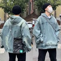 Unisex Skalbtas Retro Džinsinis Gobtuvu Laisvas Švarkas - Madingas Gatvės Stilius L