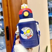 Ultraman Children's Thermos Cup Boys School Cup Food Grade Straw Kettle Water Cup for Primary School Students 500ml gray