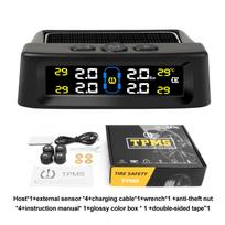 Solar Powered Tire Pressure Monitoring System Car TPMS Tyre Temperature Monitor Auto Security Alarm Systems LCD Display T12