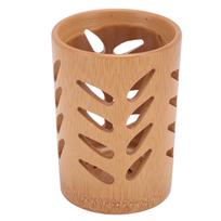 Storage Bucket Multi Purpose Cup Shape Bamboo Toothbrush Holder with Drainage Holes for Makeup beige