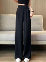 Women Elegant Loose Straight Suit Pants Spring Y2k Casual Elastic High Waist Wide Leg Pantalones Chic Streetwear Solid Trousers S juoda