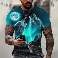 2024 Wolf T Shirt For Mens Animal Print Short Sleeve Top 3D Casual Street Man's T-shirt Oversized Tee Shirt Men Vintage Clothing M blue
