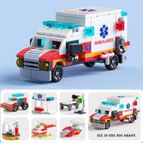 6in1 NEW Ambulance Escort Car Helicopter Paramedic Doctor Mini Loader Truck Classic Model Building Blocks Sets Bricks Toy City gray