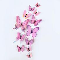 12 Vienasluoksnių 3D Drugelių Lipdukų Kūrybingam Namų ir Vaikų Kambario Sienų Dekorui 12 butterfly magnets rožinė
