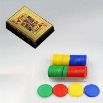 A deck of playing cards and 50 round table game accessories set, mini gold playing cards, washable pvc poker, party table game set Pack of 2 beige