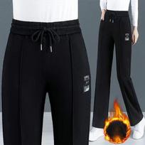 Plačios kelnės, sportinės kelnės, moteriškos rudens ir žiemos plius Velvet, laisvos tiesios kelnės aukštu juosmeniu, laisvalaikio moteriškos kelnės XXXL juoda