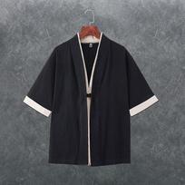 Chinese Style Linen Tang Suit Taoist Robe Men's Loose Thin Japanese Kimono Three-quarter Sleeve Hanfu Cloak Jacket XXXXXL juoda