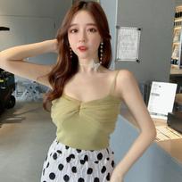 Hong Kong Style Camisole Small Vest Sexy Outside Wearing Backless Low-cut Mesh Korean Version of Short Base Shirt Top Women's Clothing One size