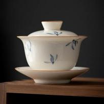 Chinese Hand Painted Orchid Ceramic Gaiwan Handmade Porcelain Teacup Travel Portable Tea Bowl Household Tea Set Teaware 160ml 10.3x8.6cm  160ml gray