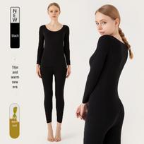 Women's Skin-Friendly Thermal Underwear Suit: Double-Sided German Velvet, Seamless Round Neck, Slim Fit for Autumn/Winter. XXL black