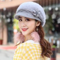 2024 Women's Rabbit Fur Knit Beret - Warm Autumn/Winter Korean Style Lined Double Layer with Elasticity pilka spalva
