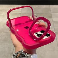 Curly Wave Clear Invisible Folding Holder Camera Lens Stand Phone Case For iPhone 14 11 12 13 15 Pro Max Plus X XR XS Soft Cover For iPhone 15&Case & Holder rožinė