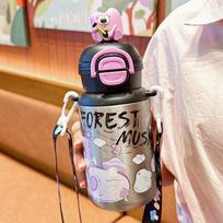 Children's Cartoon Thermos Cup with Straw - Food Grade 316, Portable and High-Value for Students 500ml sidabras