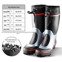 Qianrui Dideli Žvejybos Batai su Plieniniais Dygliais: Lauko, Neslystanti, Aukštaūgė Guminė Avalynė Uolėtai ir Koralinei Žvejybai. 2XL (Size 44-45) black