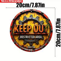 2D Flat 20*20cm1pc keep out restricted area yellow&black Round Sign, rusty design Gear pattern warning Plate, No Entry Theme for Construction road 20*20cm